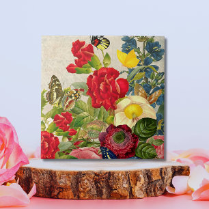 Carreau Bouquet de fleurs vintage avec papillons 15x15cm