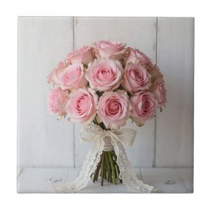 Carreau Bouquet de roses roses en dentelle de perle romant