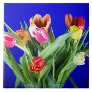 Carreau Bouquet de tulipes en bleu