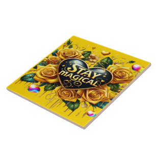 Carreau Bouquet enchanteur de Roses d'or et de coeur