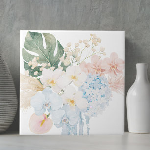 Carreau Bouquet Floral de Fleurs Tropicales à l'Aquarelle 