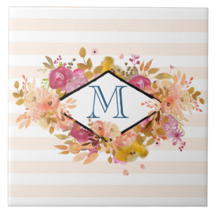 Carreau Bouquet floral orange et rose avec cadre diamant