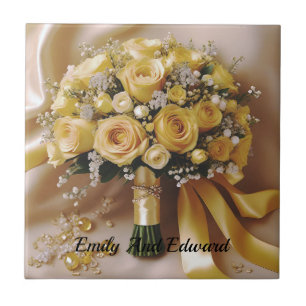 Carreau Bouquet Mariage de roses jaunes de miel,