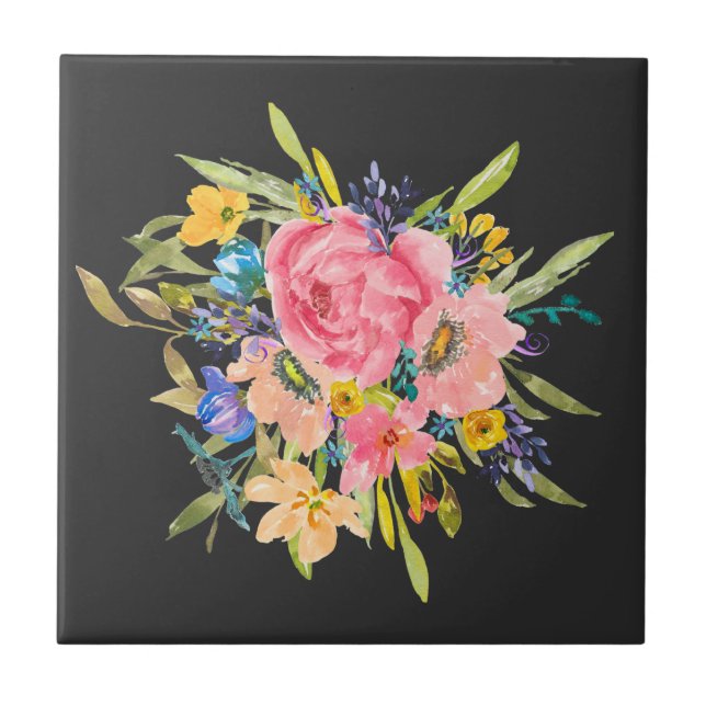 Carreau Bouquet Rose d'aquarelle (Devant)