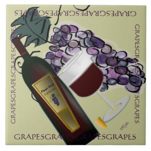 Carreau Bouteille de vin et raisins