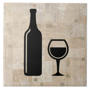 Carreau Bouteille de vin et verre de vin Stampes Vintages 