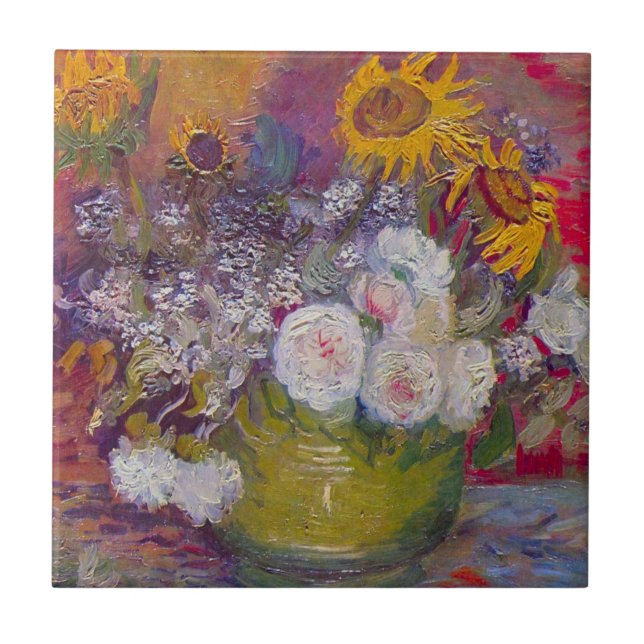 Carreau Bowl avec des tournesols et des Roses par Vincent  (Devant)