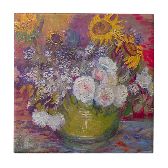 Carreau Bowl avec des tournesols et des Roses par Vincent  (Devant)