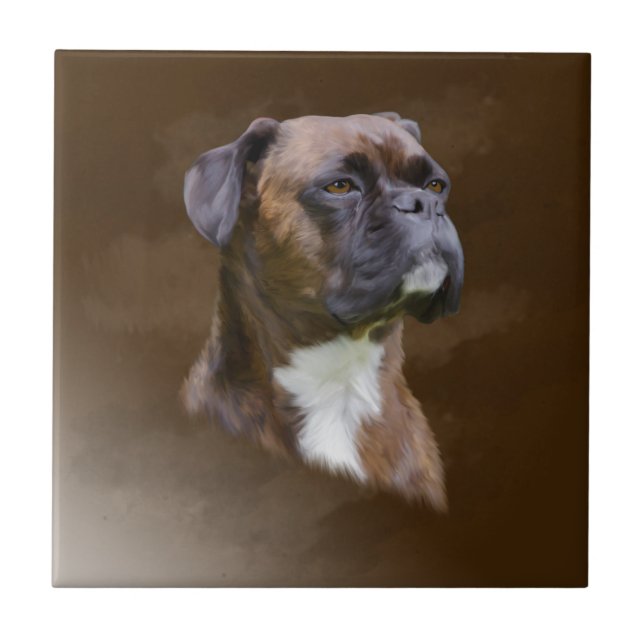 Carreau Boxer Peinture à l'huile de chien Portrait d'art (Devant)