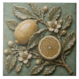Carreau Branche de citron antique Relief Faux Botanique