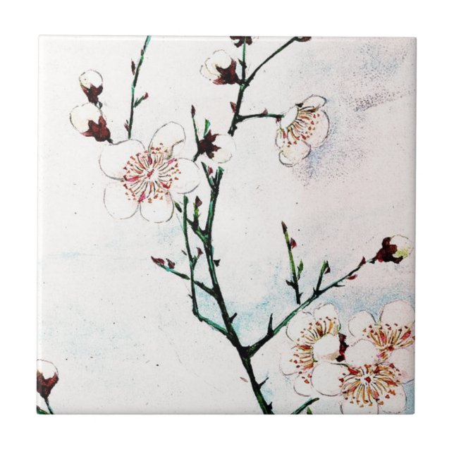 Carreau Branches de prune avec l'art d'Asiatique d'Ukiyo-e (Devant)