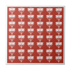 Carreau Brick Red Arts and Crafts Dragonflies