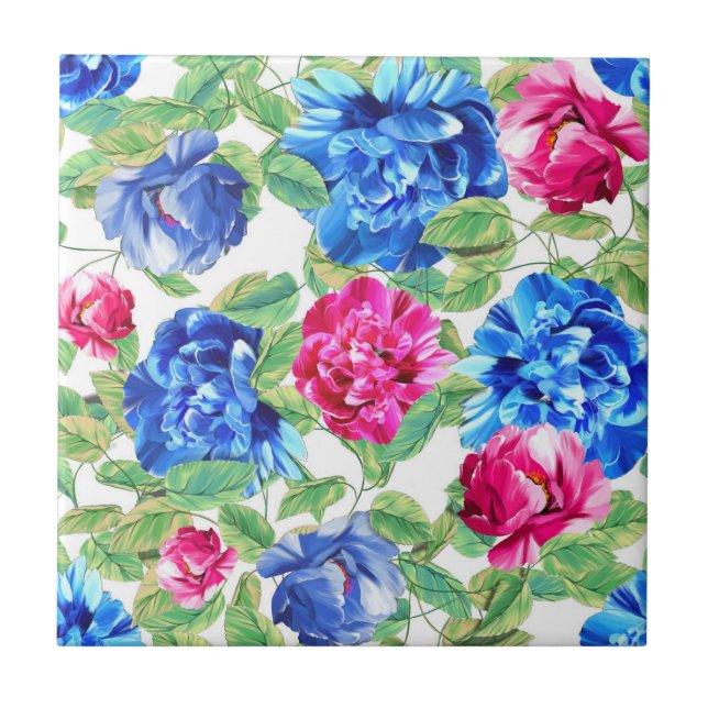 Carreau Bright Pink and Blue Floral Pretty Pattern (Devant)