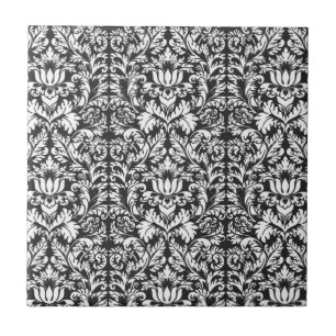 Carreau Brocard de dentelle en damas noir et blanc vintage