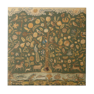 Carreau Broderie Anglaise Ancienne Arbre de Vie et Licorne
