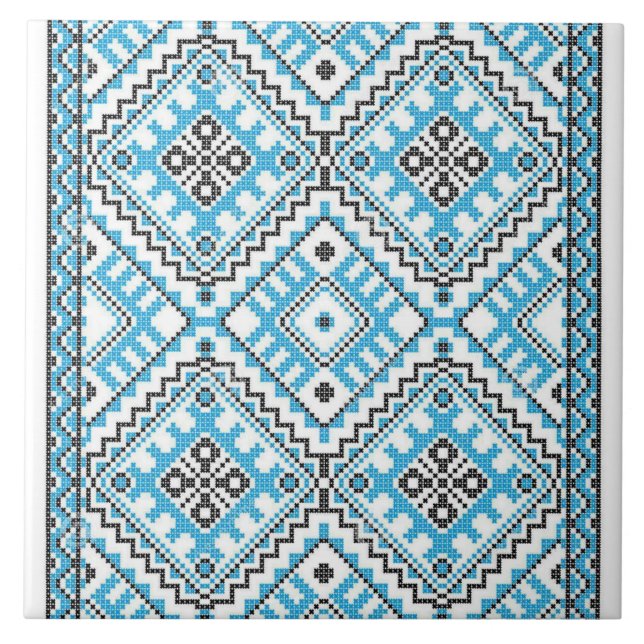 Carreau Broderie de bleu de Vyshyvanka d'Ukrainien (Devant)