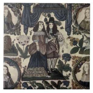 Carreau Broderie de perles Charles II et Sa Reine