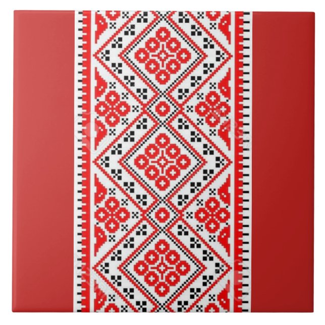 Carreau Broderie de rouge de Vyshyvanka d'Ukrainien (Devant)