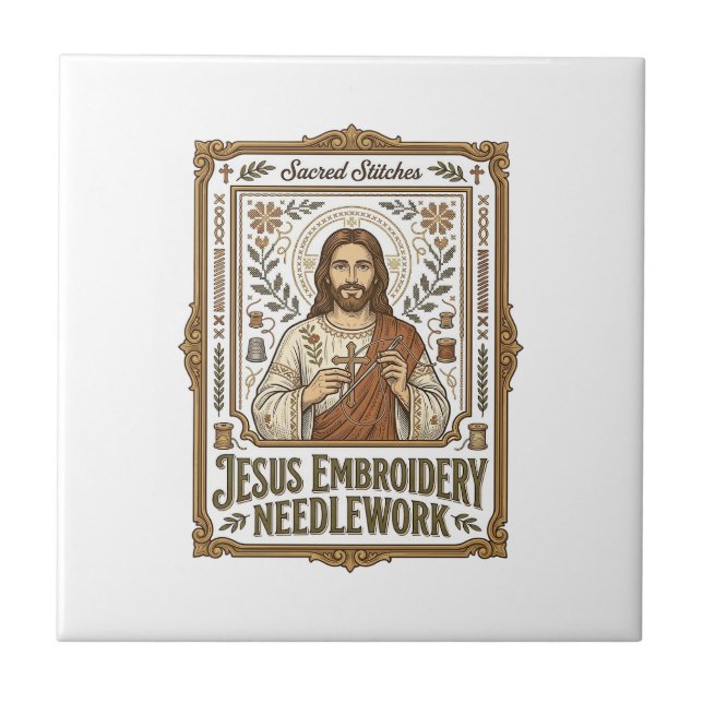 Carreau Broderie Jésus Travail à l'aiguille Jésus Broderie (Devant)