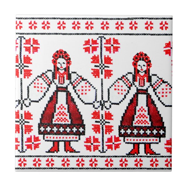 Carreau Broderie ukrainienne traditionnelle filles ukraini (Devant)