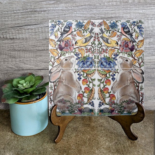 Carreau Brown lapin lapin Bird Joli design Jacobean (Créateur téléchargé)