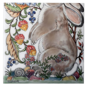 Carreau Brown lapin Lapin Oiseau Floral Mural Inférieur Vi