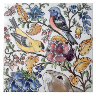 Carreau Brown lapin Lapin Oiseau Floral Top Visages L