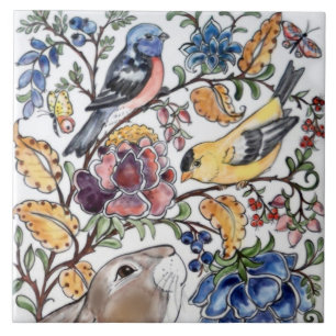 Carreau Brown lapin lapin Oiseau joli Floral Mural Haut