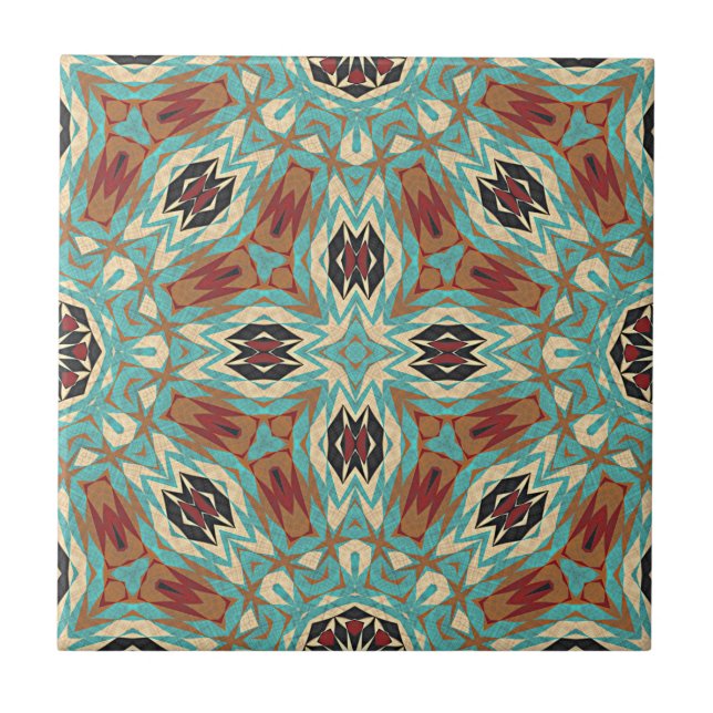 Carreau Brown Rouge Terracotta Turquoise Ethnic Tribe Art (Devant)