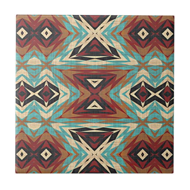 Carreau Brown Turquoise Bleu Vert Orange Ethnic Tribe Art (Devant)