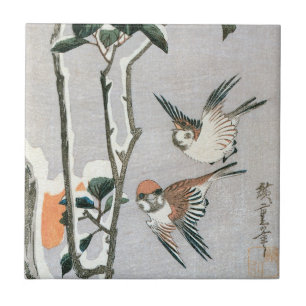 Carreau Bruants et Camellia en Neige par Ando Hiroshige