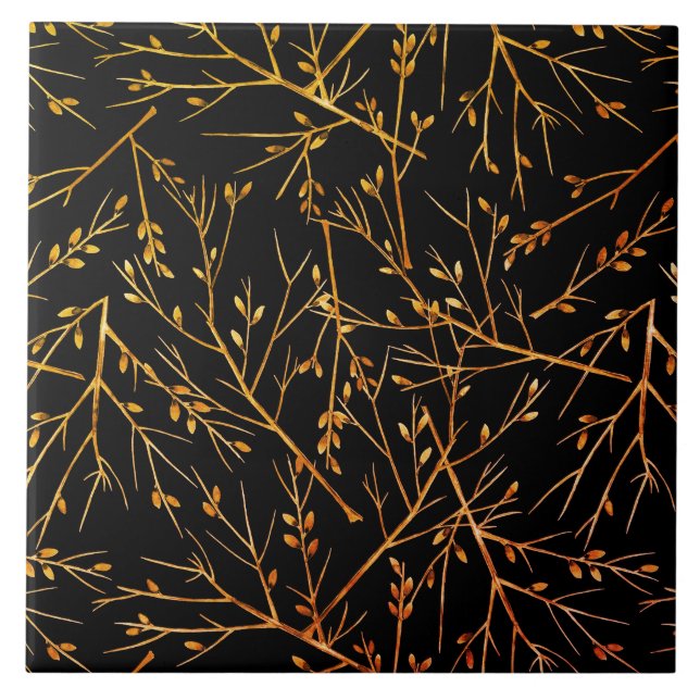 Carreau Brûler Orange Twigs sur Noir (Devant)
