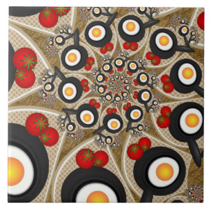 Carreau Brunch Fractal Art Drôle Nourriture, Tomates, Oeuf