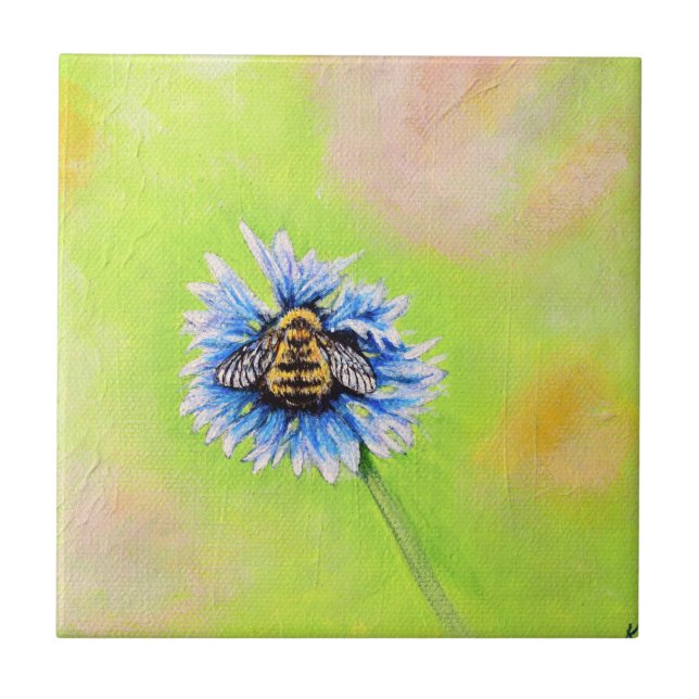 Carreau Bumble Bee sur une peinture à fleurs (Devant)