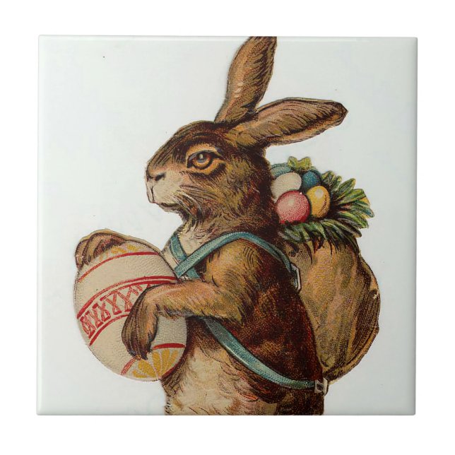 Carreau Bunny vintage de Pâques avec oeufs (Devant)