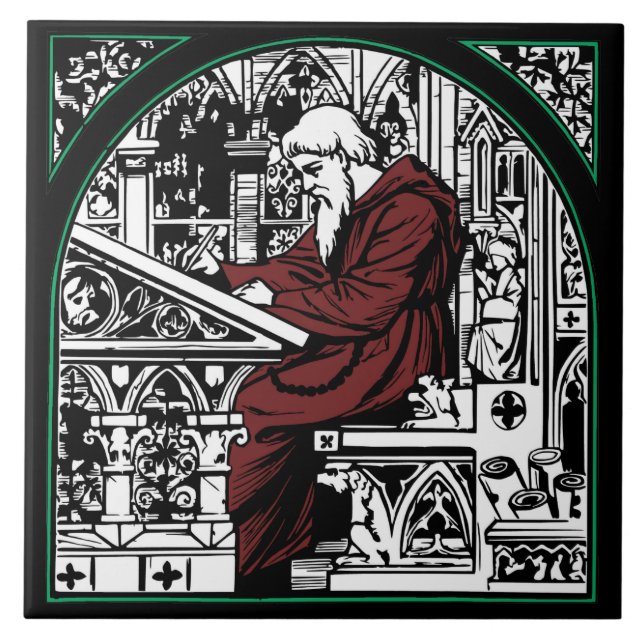 Carreau Bureau d'écriture médiéval et Moine (Devant)