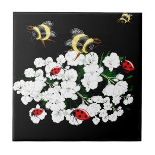 Carreau Bureaux d'abeilles dramatiques et fleurs blanches
