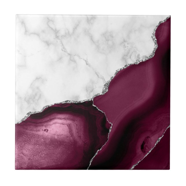 Carreau Burgundy Agate Marbre blanc Parties scintillant ar (Devant)