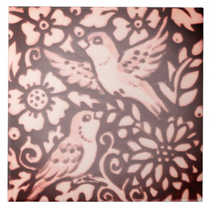Carreau Burgundy Oiseau rose Foliage Floral Bois Décor