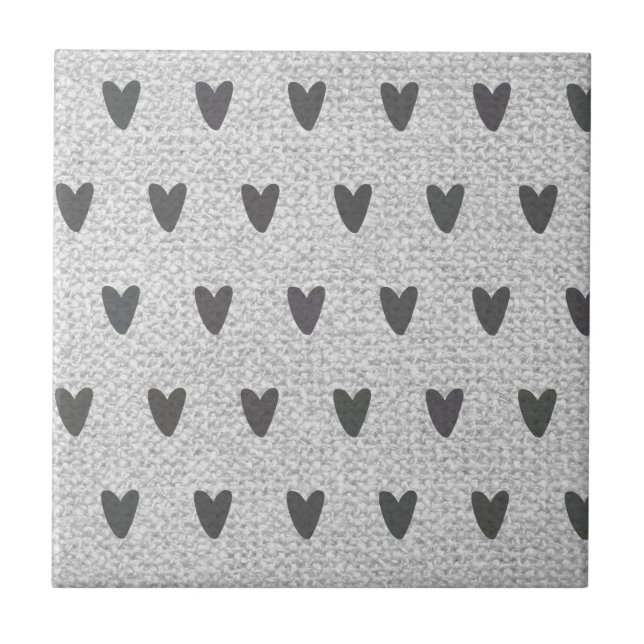 Carreau Burlap Gris Coeurs Whimsical Ferme rustique (Devant)