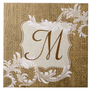 Carreau Burlap Pays Dentelle Appliquée Monogramme Display 