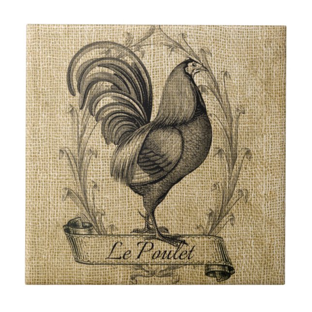 Carreau Burlap vintage de poulet (Devant)