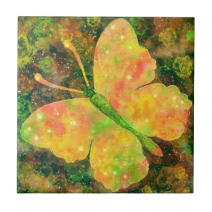 Carreau Butterfy and Flowers Ceramic Tile - Watercolor Ar