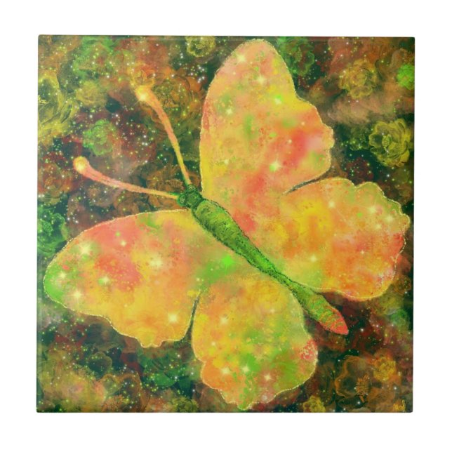 Carreau Butterfy and Flowers - Watercolor Art Collection (Devant)