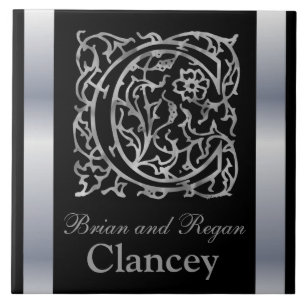 Carreau C Monogramme et nom "Besque sur le noir" Carrelage