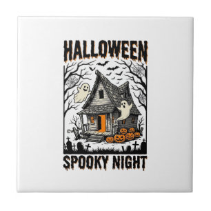 Carreau Cabine effrayante d'Halloween Art vintage de nuit