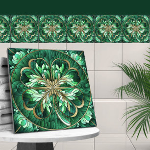 Carreau Cabot à quatre feuilles - marbre vert et or