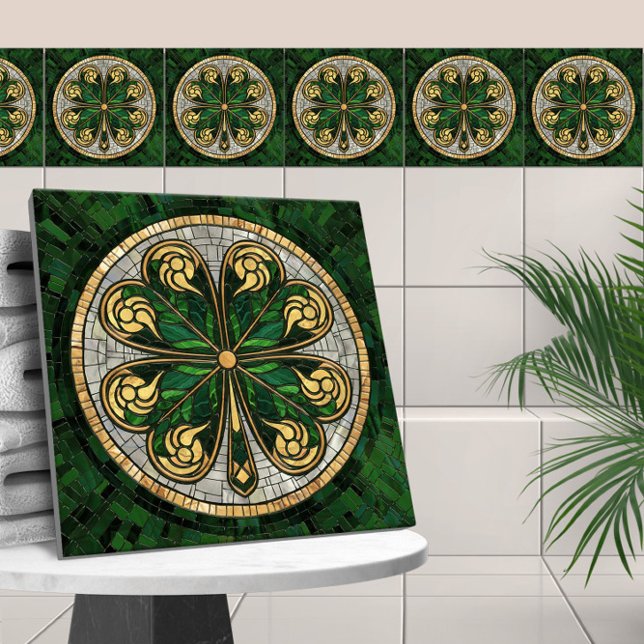 Carreau Cabot à quatre feuilles - Or, perle de Malachite (Créateur téléchargé)