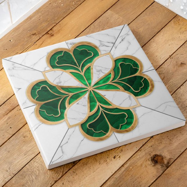 Carreau Cabot à quatre feuilles - Vert et Marbre blanc et  (Créateur téléchargé)