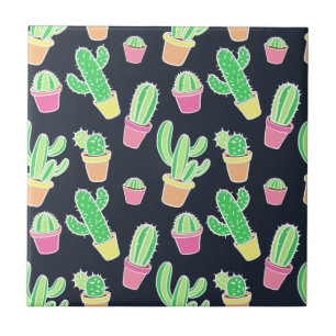 Carreau Cactus au néon d'aquarelle dans le motif de pots